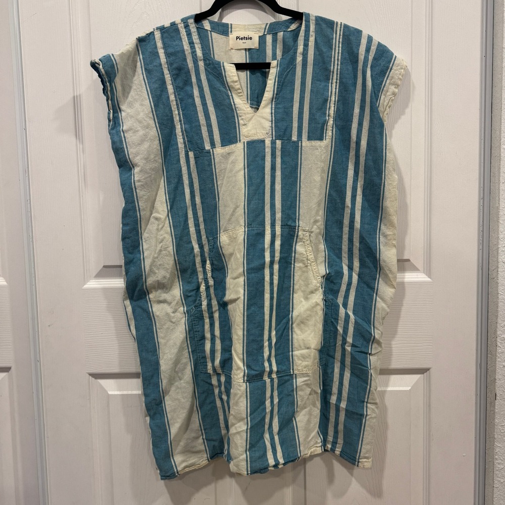 Pietsie California Striped Cotton Tunic‎ Top Sleeveless Beach Cover Up Small